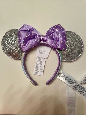 Disney Silver Sequin Ears with Purple Starry Bow Mickey Ears